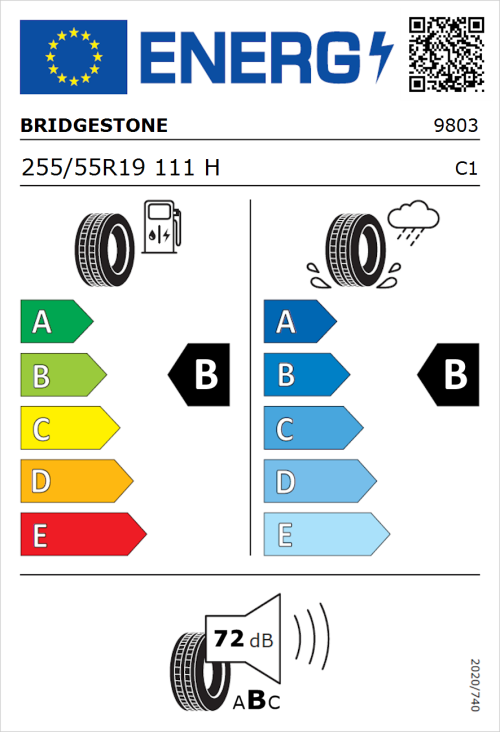 Tyre Label for Bridgestone Dueler H/P Sport 255/55R19 111H