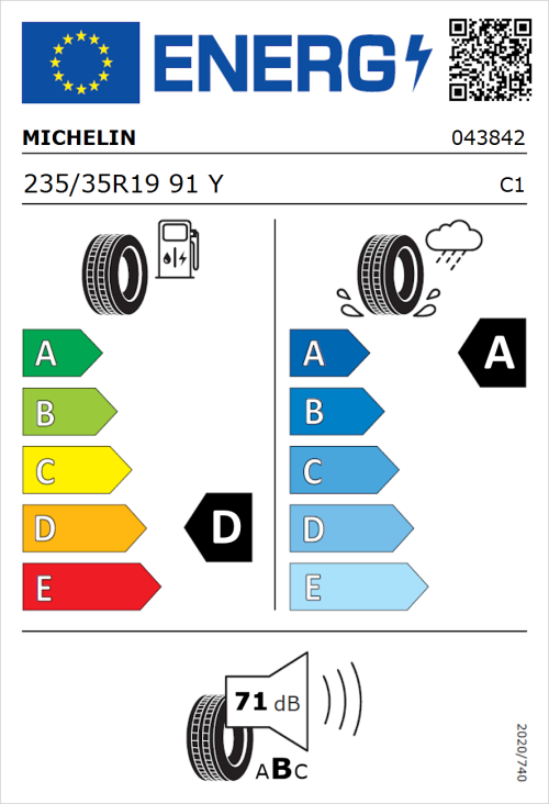Tyre Label for Michelin Pilot Sport 4 S 235/35R19 91Y