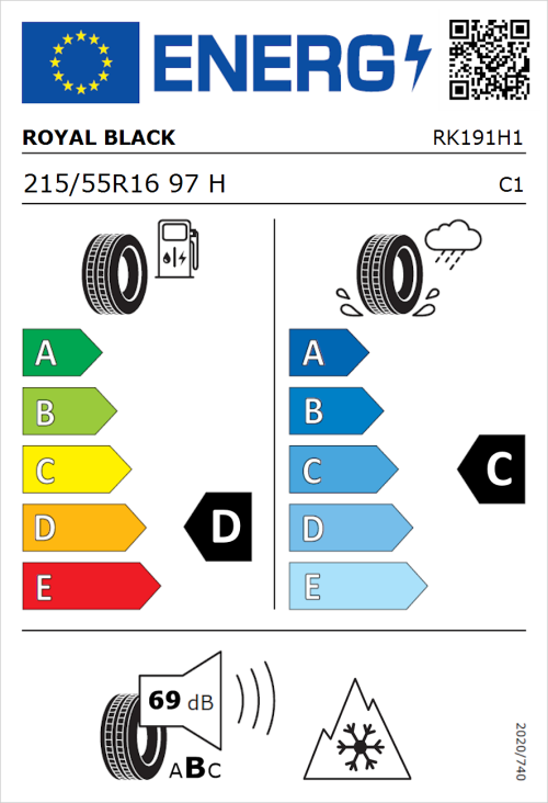 Tyre Label for Royal Black Winter 215/55R16 97H