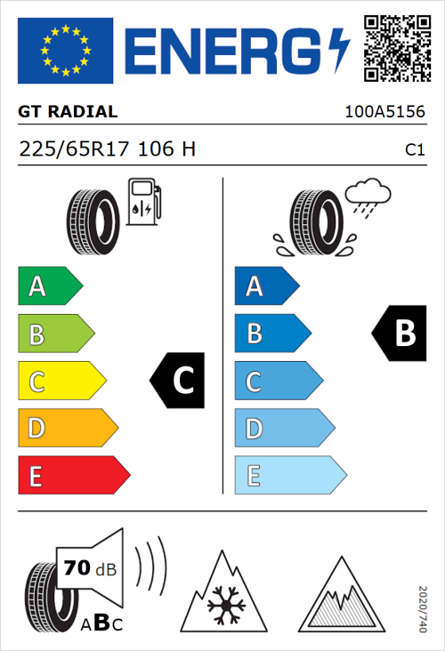 Tyre Label for GT Radial WinterPro2 Sport 225/65R17 106H