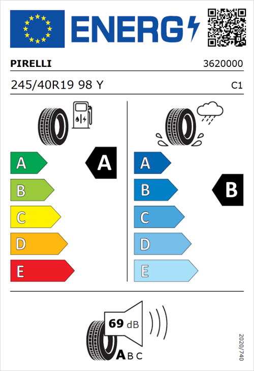 Tyre Label for Pirelli P Zero (PZ4) Luxury 245/40R19 98Y