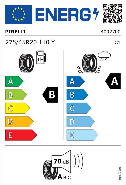 Tyre Label for Pirelli Scorpion 275/45R20 110Y