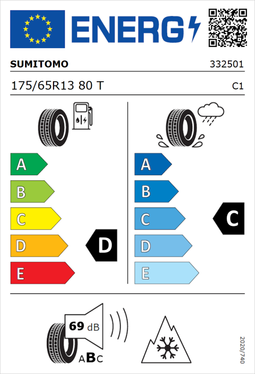 Tyre Label for Sumitomo WT200 175/65R13 80T