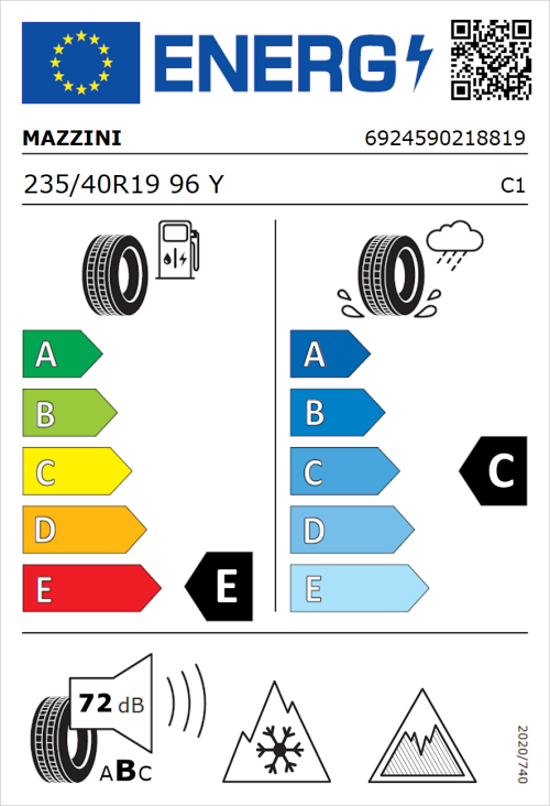 Tyre Label for Mazzini Versat-AS8 235/40R19 96Y