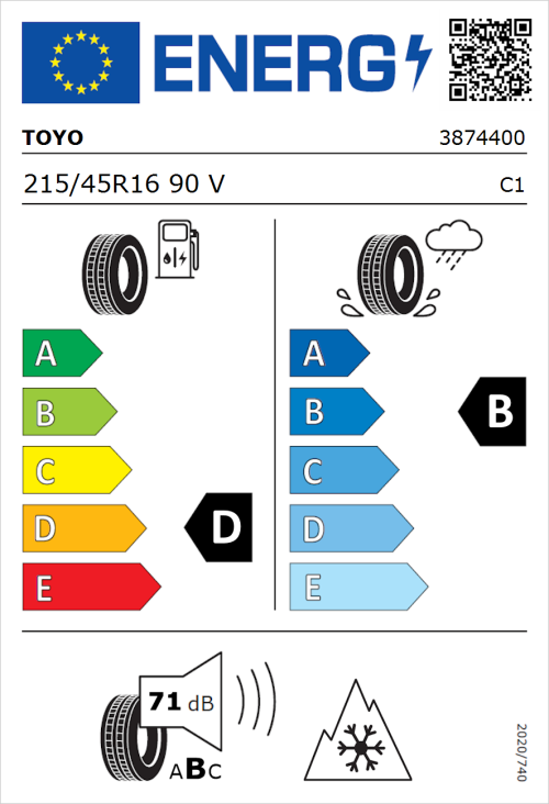 Tyre Label for Toyo Celcius AS2 215/45R16 90V
