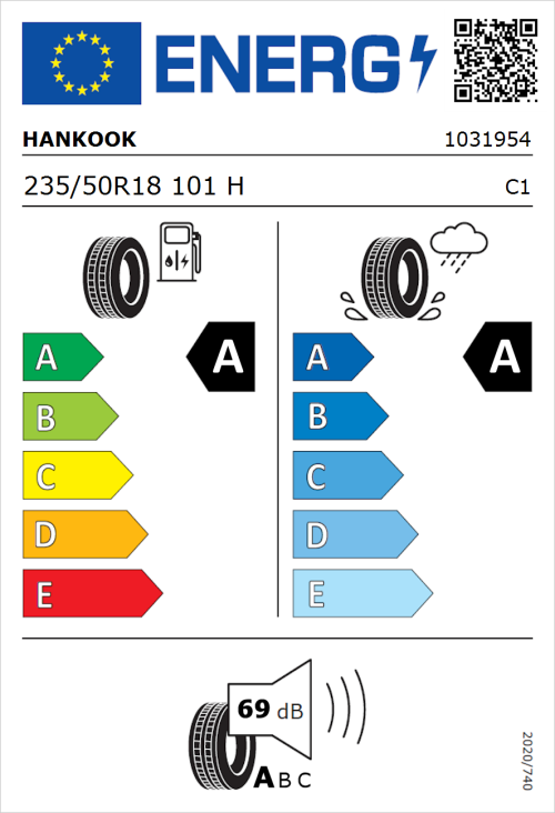 Tyre Label for Hankook Ventus Evo (K137A) 235/50R18 101H
