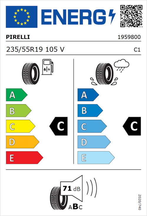 Tyre Label for Pirelli Scorpion Verde All Season 235/55R19 105V
