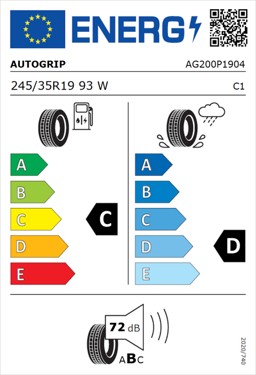 Tyre Label for Autogrip Grip 200 245/35R19 93W