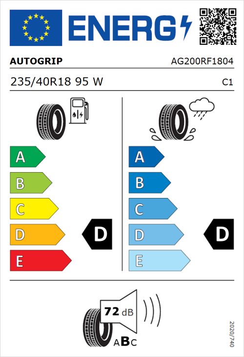 Tyre Label for Autogrip Grip 200 235/40R18 95W